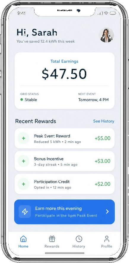 Participant rewards app showing total earnings and recent incentives